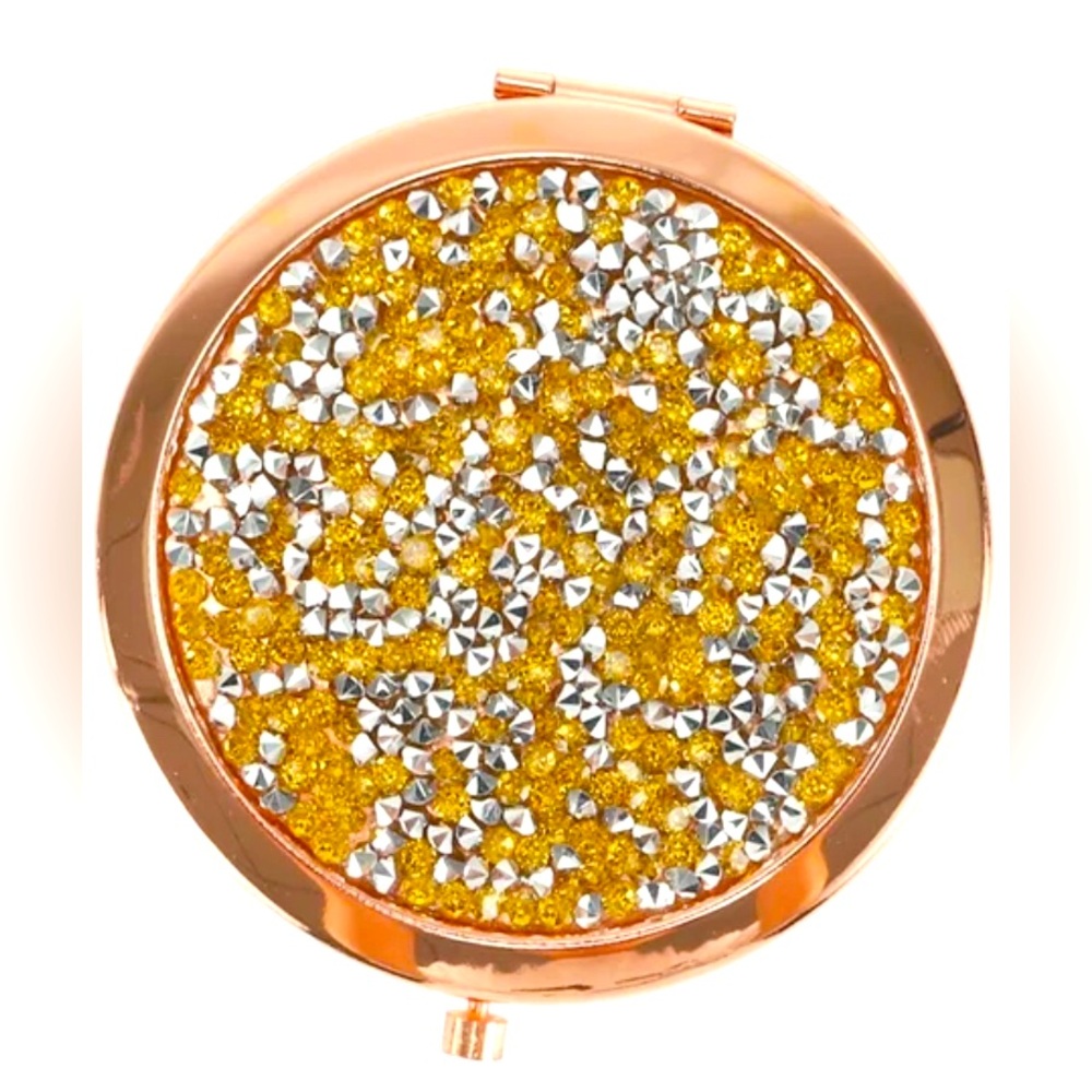 Rhinestones Makeup Mirror for Rose Gold Tone Metal Glass New - Picture 3 of 6